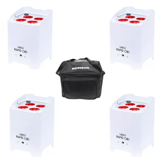LEDJ x4 Rapid QB1 HEX Par Wireless & Padded Bag Bundle (W)