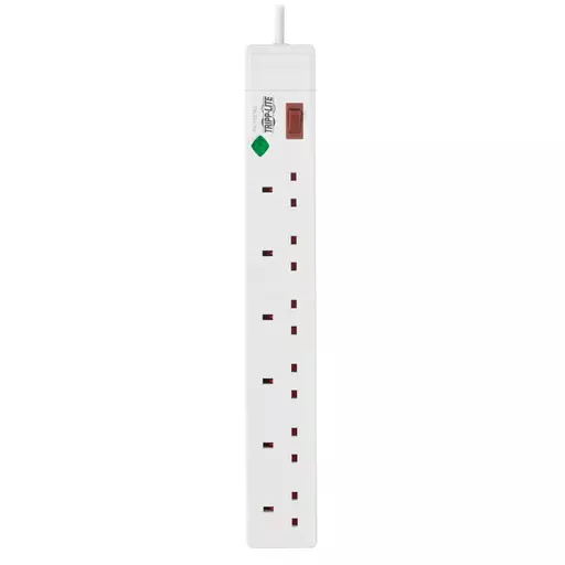 Tripp Lite TLP6B18 6-Outlet Surge Protector - British BS1363A Outlets, 220-250V AC, 13A, 1.8 m Cord, BS1363A Plug, White