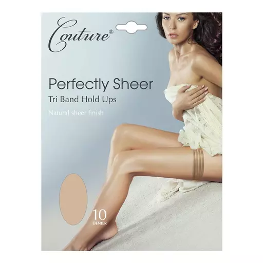 Couture Sexy Nude Sheer Tri Band Hold Up Stockings