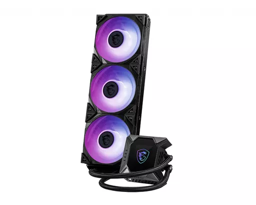 MSI MPG CORELIQUID K360 Liquid CPU Cooler '360mm Radiator, 2.4'' LCD display with fan, 3x 120mm ARGB PWM Fan, Center, Supports Intel and AMD Platforms, Cooled by ASETEK'