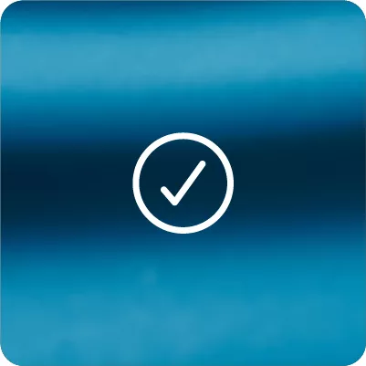 Blue gradient background with a white circle check icon