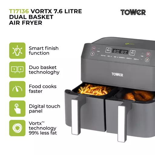 Tower Vortx Dual Basket Air Fryer 7.6L