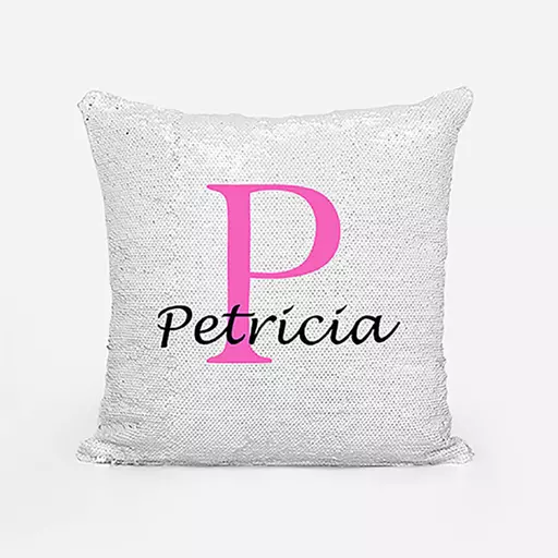 Personalised Sequin Cushion Gift – Custom Name & Initial 