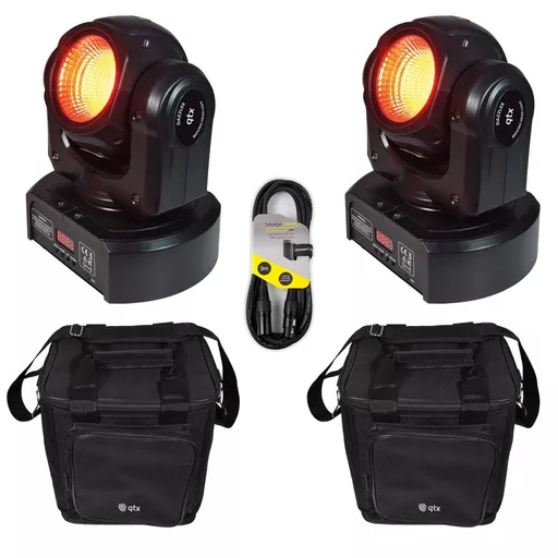 QTX Dazzler 80w LED RGBWA Moving Head Twin Pack with Padded Bags Bundle