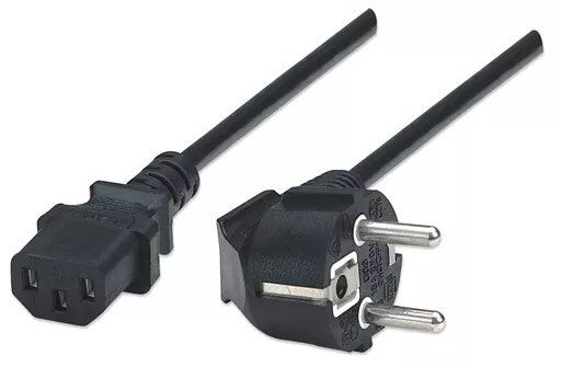 Manhattan Power Cord/Cable, Euro 2-pin plug (CEE 7/4) to C13 Female (kettle lead), 1.8m, 16A, Black, Lifetime Warranty, Polybag