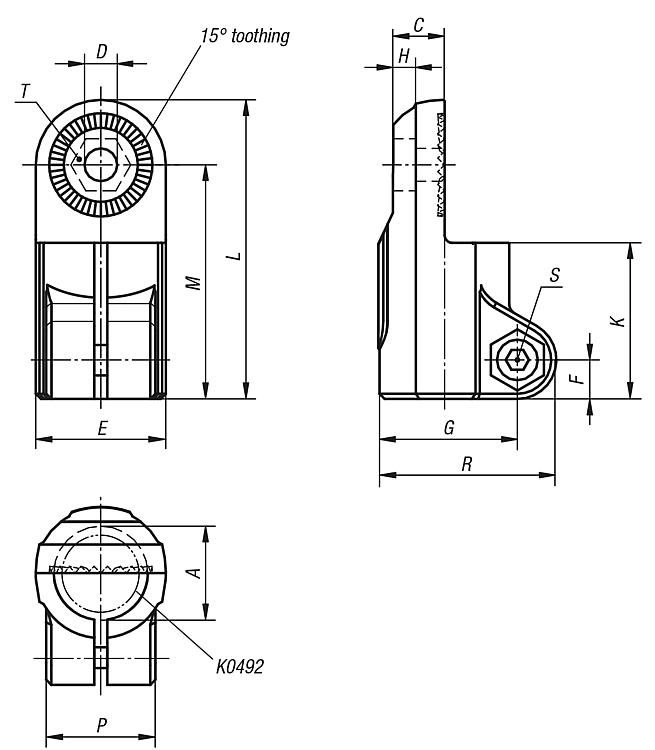 Tube Clamp Joint Block. Internal Teeth. To Suit 18mm Round Tube. Plastic.