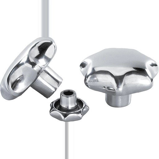 K0149 - Star Knobs In Aluminium Five Different Hole Types Size 8-16mm