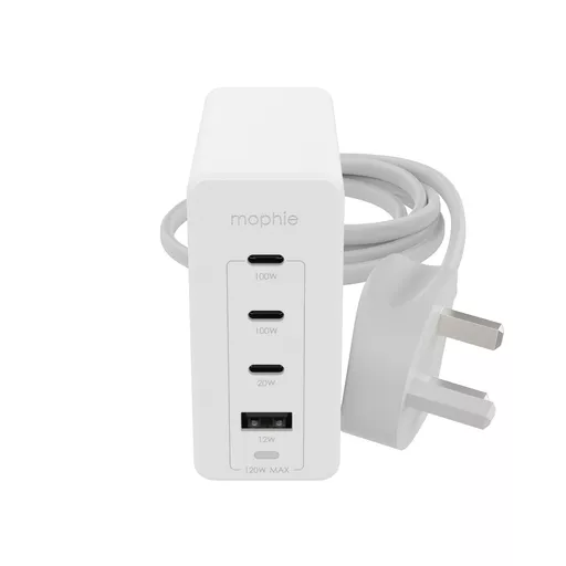 mophie Accessories-Wall Adapter-USB-C-PD-HUB-120W-GAN-White-UK(3xUSBC + 1xUSBA)