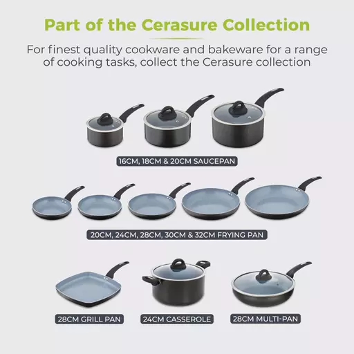 Tower Linear Induction Pots And Pans Sets, Non Stick Cerasure Coating,  Black And Rose Gold, 5 Piece, 16/18/20cm Saucepans, 24/28 cm Frying Pans