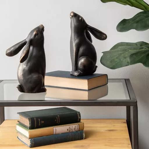 Bronze Hare Pair Sculpture Bookends
