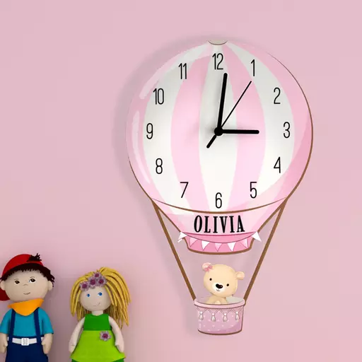 Personalised Pink Hot Air Balloon Child's Clock