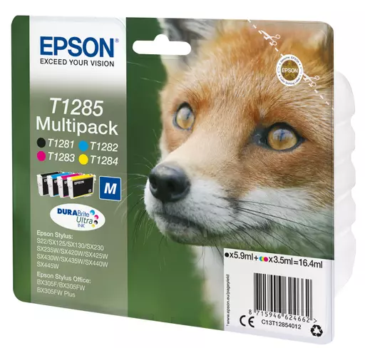 Epson C13T12854012/T1285 Ink cartridge multi pack Bk,C,M,Y 5,9 ml + 3x3,5 ml Pack=4 for Epson Stylus S 22/SX 235 W/SX 420/SX 430 W