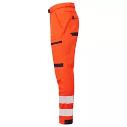 SYH-402-System-Hi-Vis-Orange-Navy-Eco-Stretch-Softshell-Trousers-Left With Segmented Tape.png