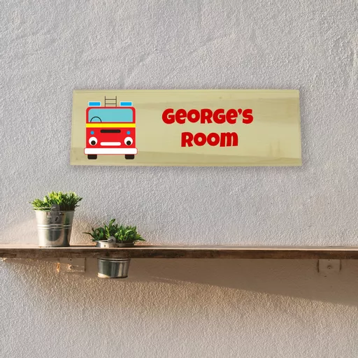 Fire Engine Bedroom Wooden Sign