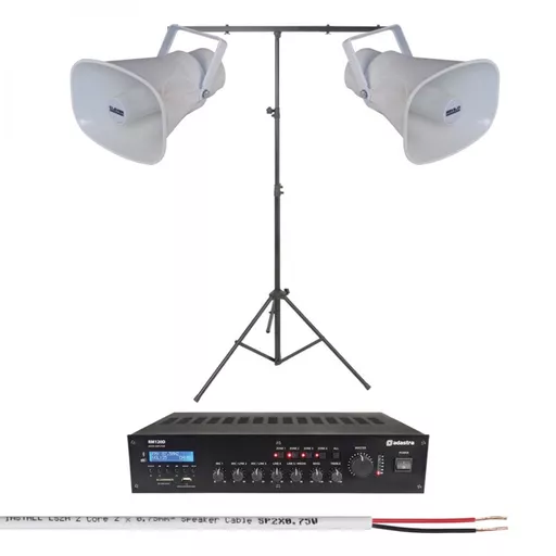 Adastra RM120D with Weatherproof Horn Speakers & Stand Outdoor PA System