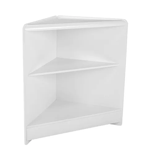 White Corner Counter with Wood Shelf - 600mm x 600mm x 900mm