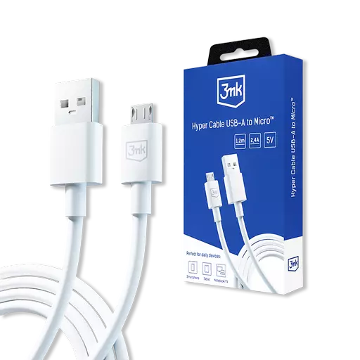 3mk - Hyper Cable - USB-A to Micro-USB Charging Cable (1.2M) (White)