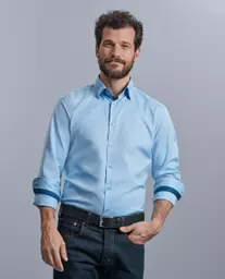 Men's Long Sleeve Tailored Contrast Herringbone Shirt†