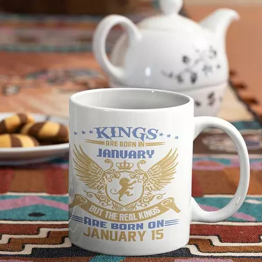 Custom January Kings Birthday Mug – personalise with Name & date
