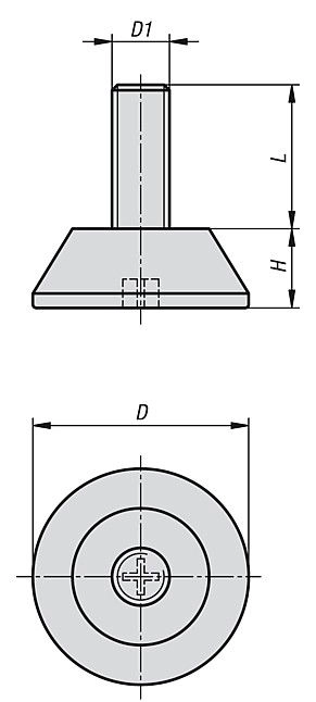 Round Levelling Foot. 30mm Foot Diameter. M8x30mm Thread.