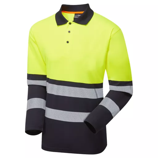 Essentials Hi-Vis Eco Yellow/Navy CoolAir Long Sleeve Polo
