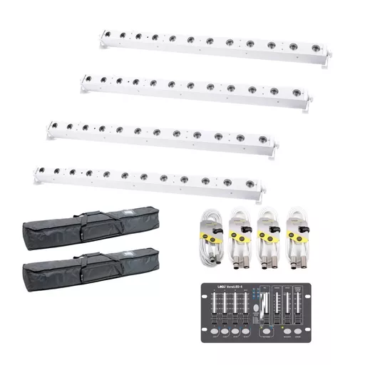 LEDJ 12Q5 RGBW Batten White x4 with Bags & Controller Bundle