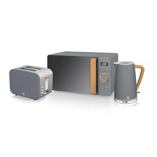 Nordic Grey 2-Slice Toaster, Kettle, and Microwave Bundle
