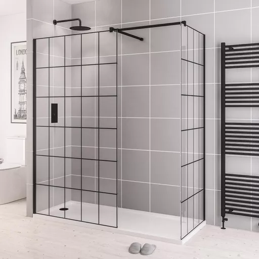Vantage 2000 8mm Easy Clean 2000mm x 1100mm Framed Walk-In Shower Panel - Matt Black