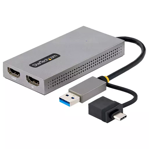 StarTech.com USB to Dual HDMI Adapter, USB A/C to 2x HDMI Displays (1x 4K30Hz, 1x 1080p), Integrated USB-A to C Dongle, 4in/11cm Cable, USB 3.0 to HDMI Display Adapter, Windows & macOS