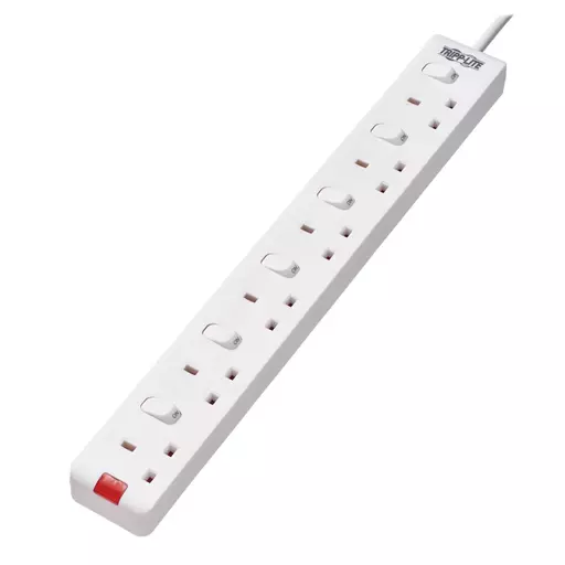 Tripp Lite PS6B35W 6-Outlet Power Strip - British BS1363A Outlets, Individually Switched, 220-250V, 13A, 3 m Cord, White