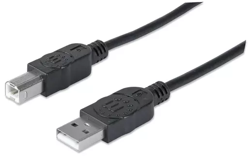 Manhattan USB-A to USB-B Cable, 3m, Male to Male, 480 Mbps (USB 2.0), Equivalent to USB2HAB3M, Hi-Speed USB, Black, Lifetime Warranty, Polybag