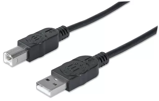 Manhattan USB-A to USB-B Cable, 1m, Male to Male, 480 Mbps (USB 2.0), Equivalent to USB2HAB1M, Hi-Speed USB, Black, Lifetime Warranty, Polybag