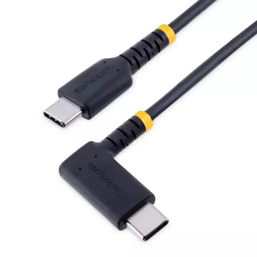 StarTech.com 6ft (2m) USB C Charging Cable Right Angle - 60W PD 3A - Heavy Duty Fast Charge USB-C Cable - Black USB 2.0 Type-C - Rugged Aramid Fiber - USB Charging Cord