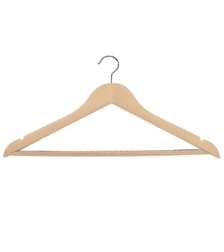 Light Wood Wooden Hanger with Trouser Grip Bar - 445mm - Pack of 5