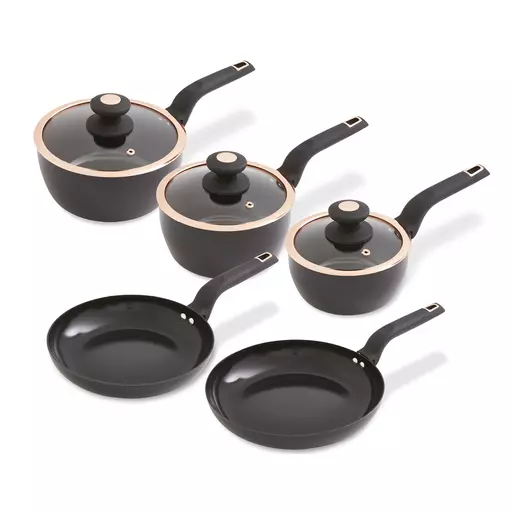 Tower Rose Gold Pot and Pan Set, Non Stick and Easy to Clean, Black, 5 Piece