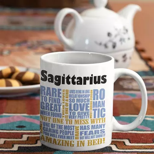 Personalised Sagittarius Zodiac Mug featuring the Sagittarius symbol birthday mug