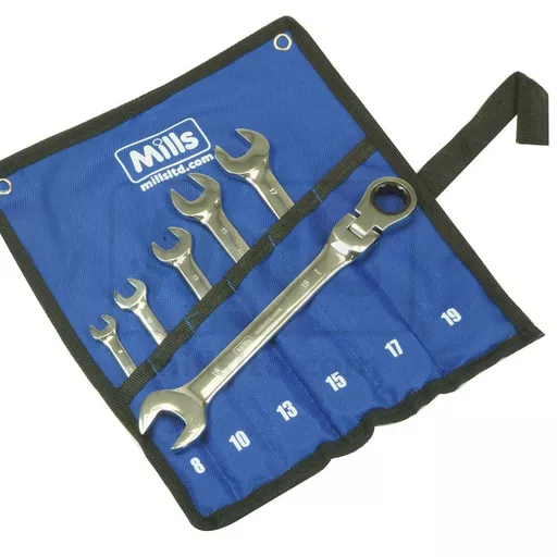 Mills 6 Piece Ratchet Spanner Set Flexible 8-19mm