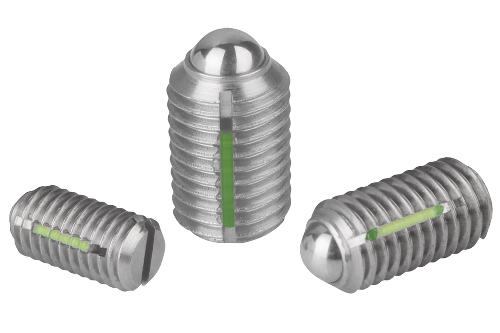 K0322 Inch - Spring Plungers With Slot And Ball In Stainless Steel With Thread Lock