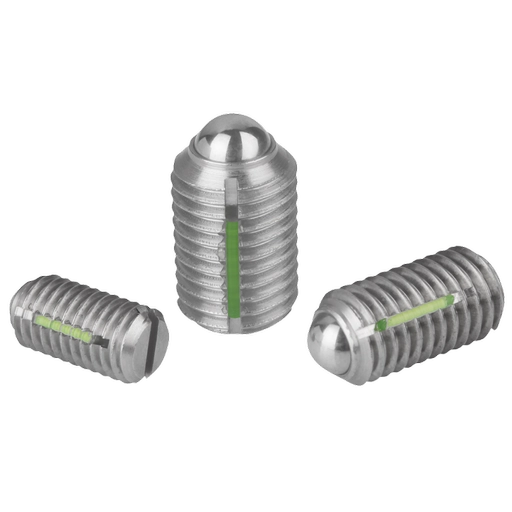 K0322 Inch - Spring Plungers With Slot And Ball In Stainless Steel With Thread Lock