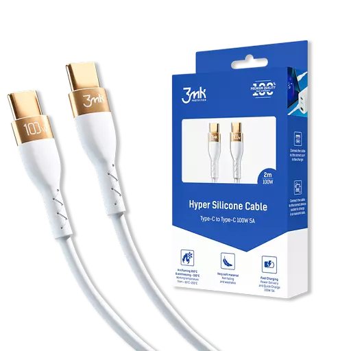 3mk - Hyper Silicone Cable - 2M Type-C to Type-C Charging Cable (100W) (White)