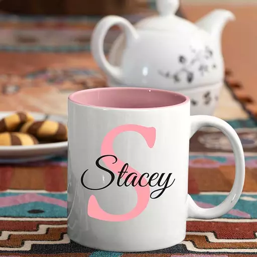 Name and Initial - Personalised Pink Coloured (White Handle) Mug