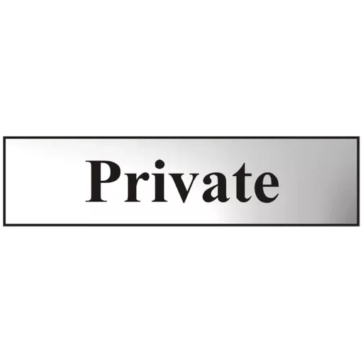 ASEC `Private` 200mm x 50mm Chrome Self Adhesive Sign
