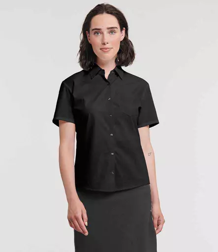 Russell Collection Ladies Short Sleeve Easy Care Cotton Poplin Shirt