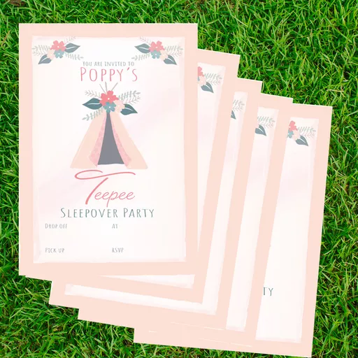 Festival Sleepover Teepee Invitations Pink