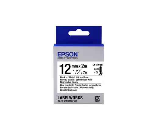 Epson C53S654025/LK-4WBH Ribbon black on white heat-resistant 12mm x 2m for Epson LabelWorks 4-18mm/36mm/6-12mm/6-18mm/6-24mm