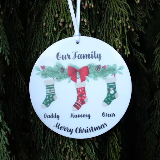 Personalised Family Socks Tree Decoration for family of 3, 4 or 5