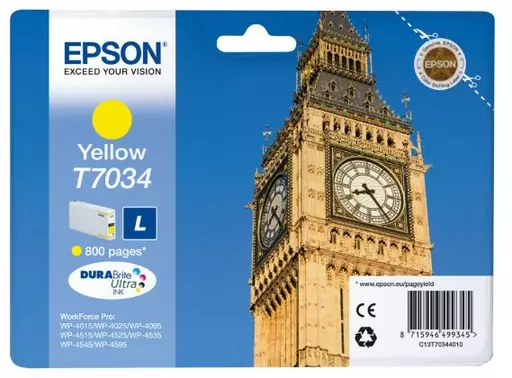 Epson C13T70344010/T7034 Ink cartridge yellow, 800 pages ISO/IEC 24711 10ml for Epson WP 4015/4025