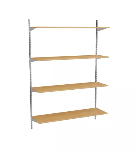 1620mm Chrome Twin Slot Shelving Kit with 4 x 100cm Wooden Beech Shelves