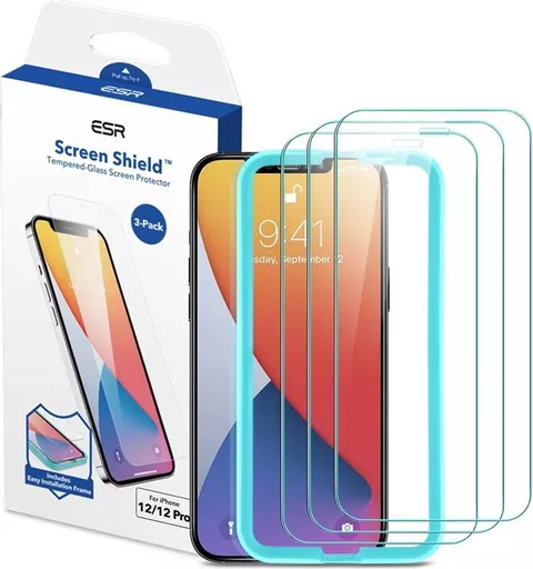 ESR - Pack of 3 - 2D Tempered Glass & Easy Installation Frame for iPhone 12 & iPhone 12 Pro