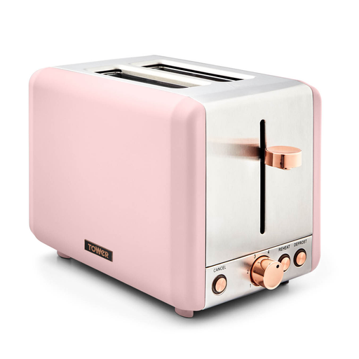 Image of Tower Cavaletto 2 Slice Stainless Steel Toaster Pink